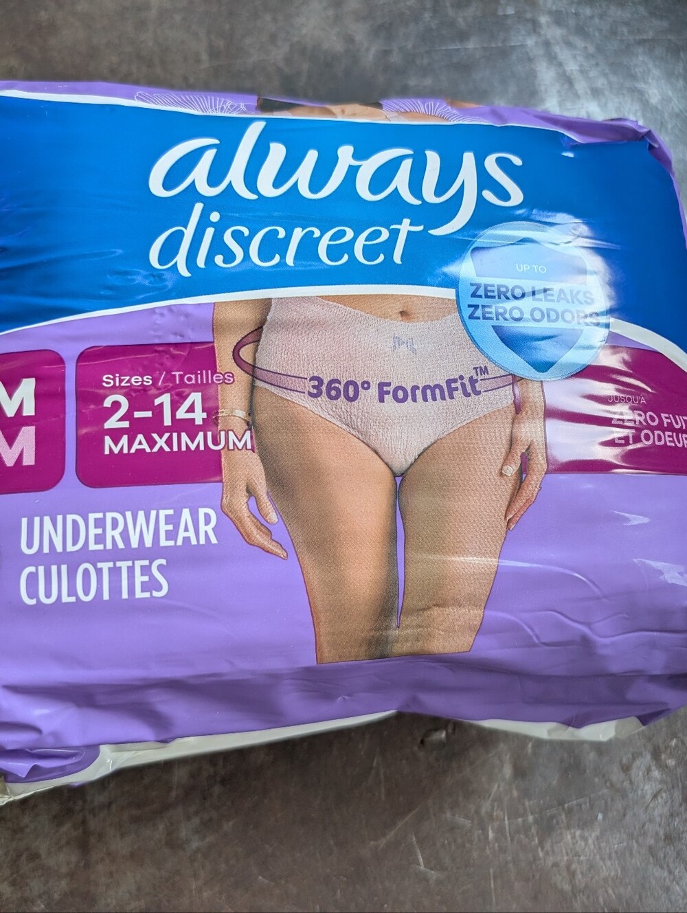 Always Discreet Maximum Absorbency Underwear - Purple and Blue Packaging